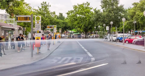 4k time lapse of urban bus stop. Major public transportation hub in the city. Stock Footage 225482508