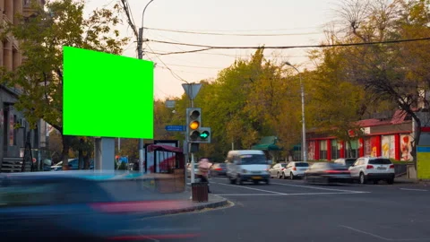4K Time Lapse video. Big billboard with green screen Stock Footage 109296659