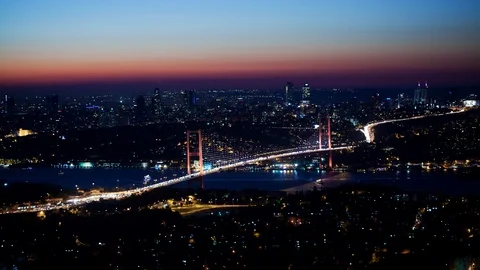 4K Time Lapse Video of Bosphorus Bridge in Istanbul Turkey at Night Stock Footage 93837838