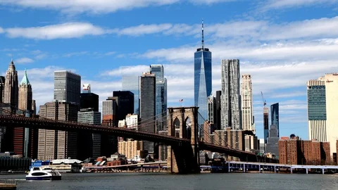 4K Time Lapse Video of the Brooklyn Bridge and the East River Stock Footage 127580048