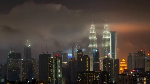 4K time lapse video over foggy night at down town Kuala Lumpur, Malaysia. Stock Footage 118722353