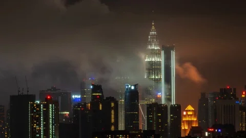 4K time lapse video over foggy night at down town Kuala Lumpur, Malaysia. Zoom Stock Footage 118722727