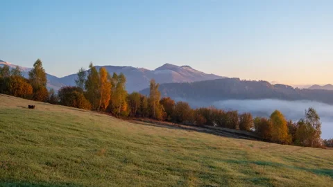 4k time lapse video of rising fog on beautiful rural landscape Stock Footage 142471184