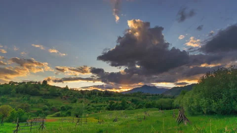 4k time lapse video of rural landscape in sunset light Stock Footage 130890257