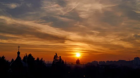 4K. Time lapse view of city skyline at sunrise. 스톡 동영상 61091476