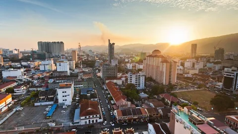 4K Time Lapse view in George Town, Penang during sunset Stock Footage 103987223