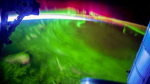 4K time lapse of view from ISS passing over Aurora Australis from space. Stock Footage 103987721