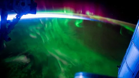 4K time lapse of view passing over Aurora Australis from space Stock Footage 107451030