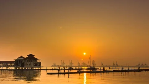4K time lapse view of QEII Jetty of George Town, Penang Stock Footage 103986979