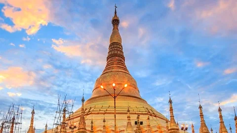 4K. Time lapse view Sunrise of Shwedagon Pagoda Yangon Landmark of Myanmar  Stock Footage