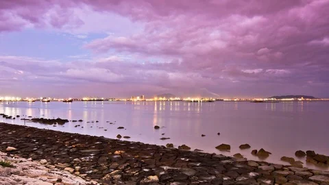 4K Time Lapse view of sunrise by the shore in Karpal Singh Drive, Penang Stock Footage 103986997