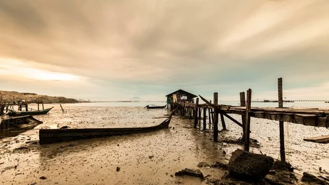 4K Time Lapse view of sunrise or sunset by the shore Stock Footage 103987407