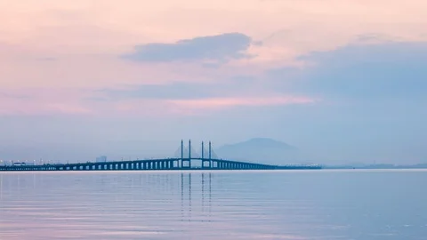 4K Time Lapse view of sunrise from Penang Bridge of George Town Stock Footage 106767828