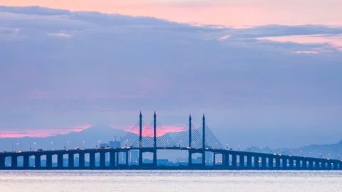 4K Time Lapse view of sunrise from Penang Bridge of George Town Stock Footage 107268795
