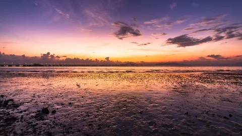 4K Time Lapse view of sunrise from Penang Bridge of George Town Stock Footage 107411589