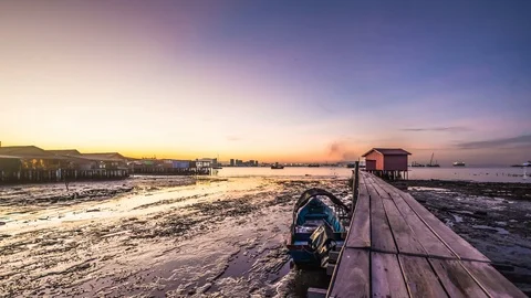 4K time lapse view of Tan Jetty, George Town, Penang Stock Footage 107402817