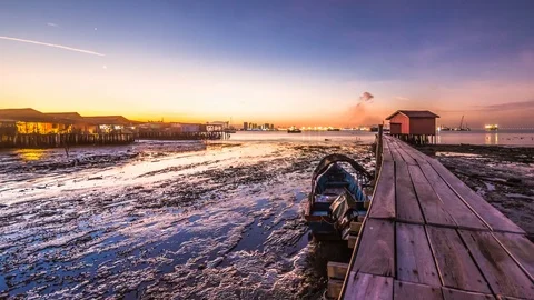 4K time lapse view of Tan Jetty, George Town, Penang Stock Footage 107403534