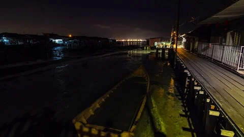 4K time lapse view of Tan Jetty, George Town, Penang Stock Footage 124398386