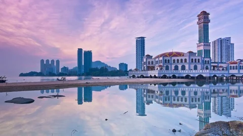 4K Time Lapse view in Tanjung Bungah floating mosque of George Town Penang Stock-Footage 103986993