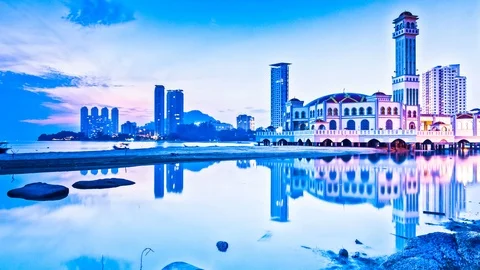 4K Time Lapse view in Tanjung Bungah floating mosque Stock Footage 107724908