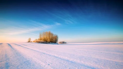 4k time lapse with winter snowy landscape. Empty snow field and trees. Vídeo Stock 154901437