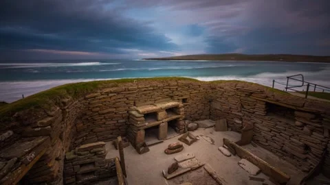 4K Time Lapse of a Winters Day at Skara Brae in Orkney Stock-Footage 256096033