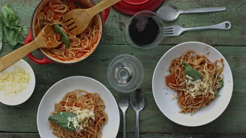 4k Time lapse of woman's and man's hands eating Italian spaghetti pasta and taki Stock Footage 199616542