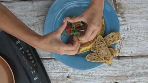 4k Time lapse of woman's hands making a heart shape love sign after preparing a Stock Footage 199615848