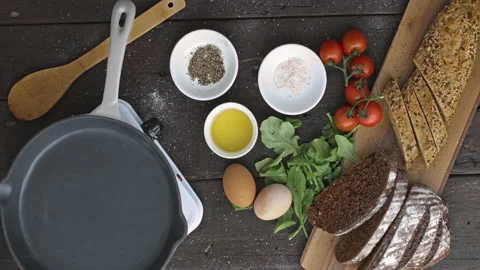 4k Time lapse of woman's hands preparing breakfast and frying eggs on stove cook Stock Footage 199615963