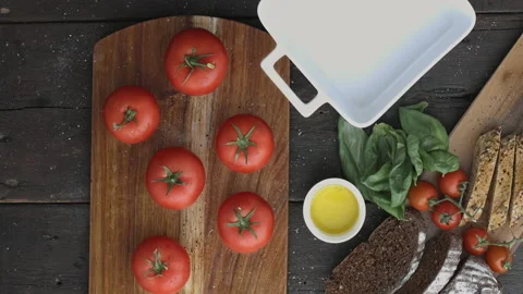 4k Time lapse of woman's hands preparing and cutting lots of  tomato's for a sal Stock Footage 199616035