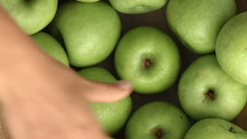 4k Time lapse of woman's hands choosing green apples. Stock Footage 199616917