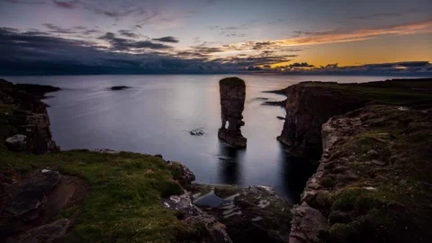 4k Time Lapse at Yesnaby with Calm Water in Sandwick Orkney Stock-Footage 253320937