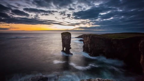 4K Time Lapse of The Yesnaby Stack in Orkney During Blue Hour Video stock 256096167