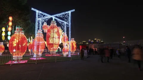 4K time lapse:Chinese lanterns during new year festival,Shanghai Stock Footage 66544290