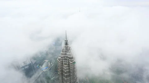 4K Time lapse:Shangghai building in the cloud sea Stock Footage 64608874