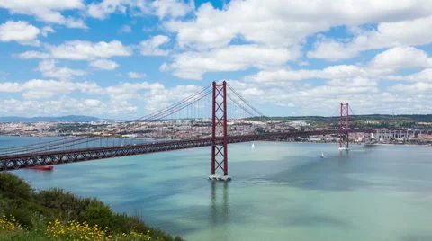 4K timelapse of 25 de Abril (April) Bridge in Lisbon - Portugal - UHD Stock Footage 49920466