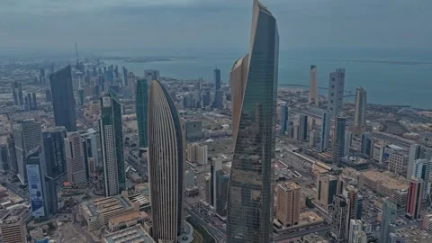 4K Timelapse Aerial of Kuwait Skyline with Dynamic Cloud Movement and Iconic Stock Footage 310550774