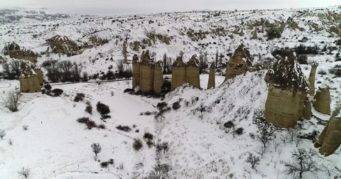4K timelapse aerial view winter season of Cappadocia 71 Stock Footage 85444341