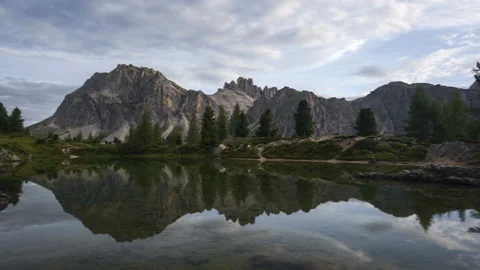 4K Timelapse of an Alpine Lake reflection with Mountain Backdrop Stock Footage 138173372