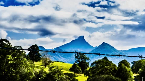 4K Timelapse - Amazing Clouds Behind Crooked Mountain Peak - Mount Warning Stock Footage 139251227