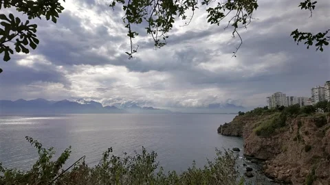 4K timelapse of Antalya coast with dramatic clouds before and after rain Stock Footage 345818384
