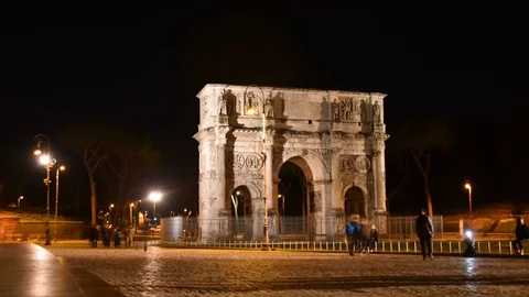 4k timelapse Arch of Constantin by night - Rome , Italy Stock Footage 81968850