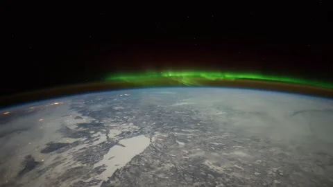 4K timelapse of Aurora Borealis over Central US seen from outer space. Stock Footage 155759783