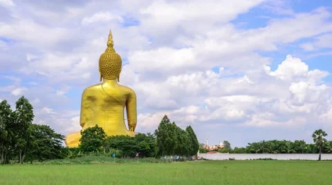 4K timelapse of backside biggest Buddha statue in Thailand, Ang Thong Province. Stock Footage 54105413