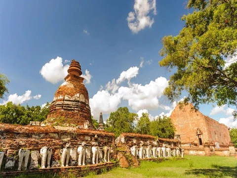 4K Timelapse, Beautiful cloudscape and blue sky at temple, Thailand. Stock Footage 72489720