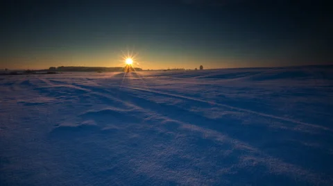 4k timelapse of beautiful winter field at sunrise Stock Footage 60225121
