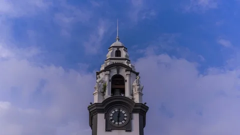 4k Timelapse - Big Clock Tower of Ipoh City,Malaysia with dramatic cloud Stock Footage 97833189