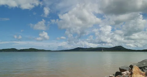 4K Timelapse Blue sky white cloud over mountain on Tropical blue Stock Footage 269091419