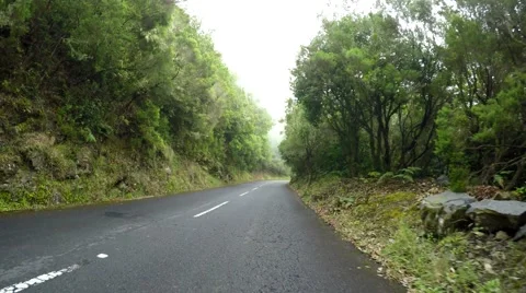 4K TIMELAPSE - On-board-camera on a nebulous mountain road Video stock 58627732