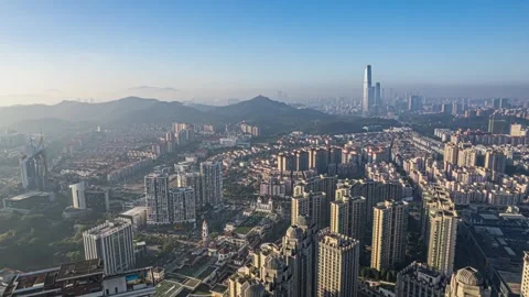 4K Timelapse of Buildings and Traffic Flow in Dongguan CBD Видео 342807269